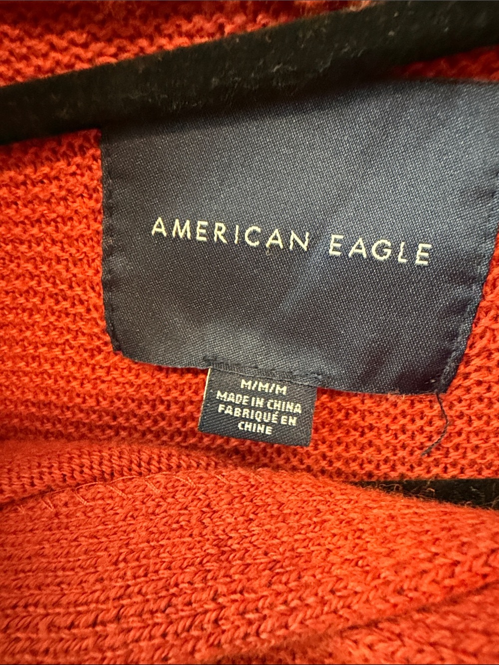 American Eagle Orange/ Rust Patterned Hooded Sweater